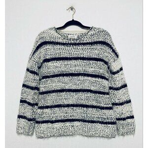 Calvin Klein Sweater Womens Medium Birch Black Striped Chenille Knit Slouchy